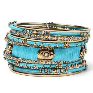 NWT Amrita Singh Ankara Bangle Set - Turquoise